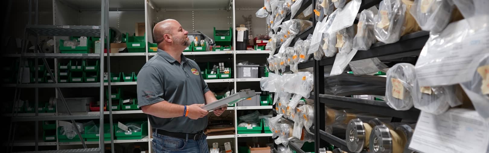 Technician checks inventory at Hartzell Service Center