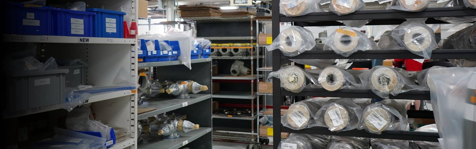 Shelves of inventory at the Hartzell Service Center