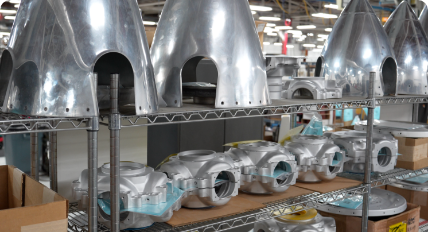 Shelves of Propeller parts inventory at Hartzell Service Center