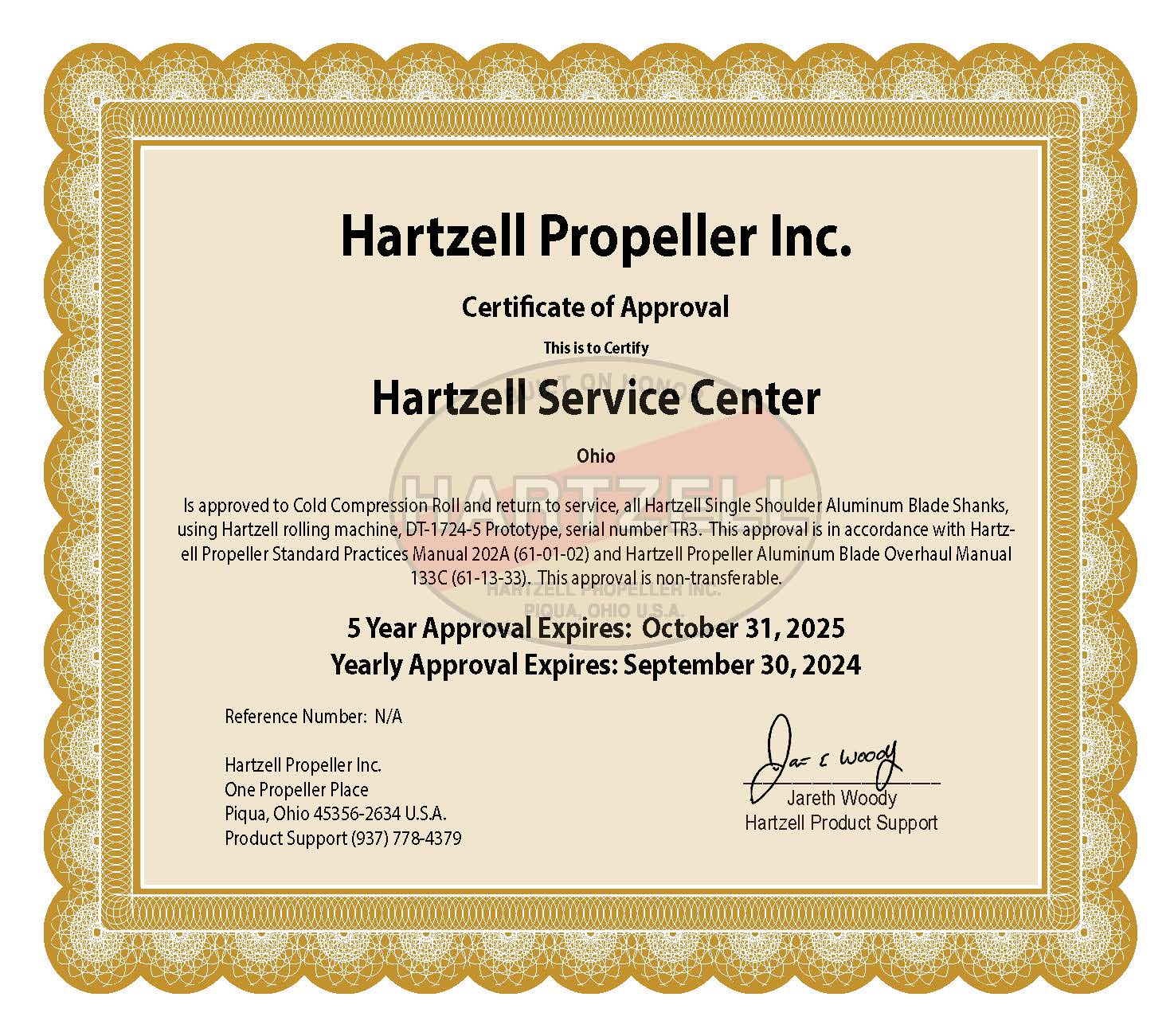 Hartzell SC DT-1724-5 Rolling Machine Certification